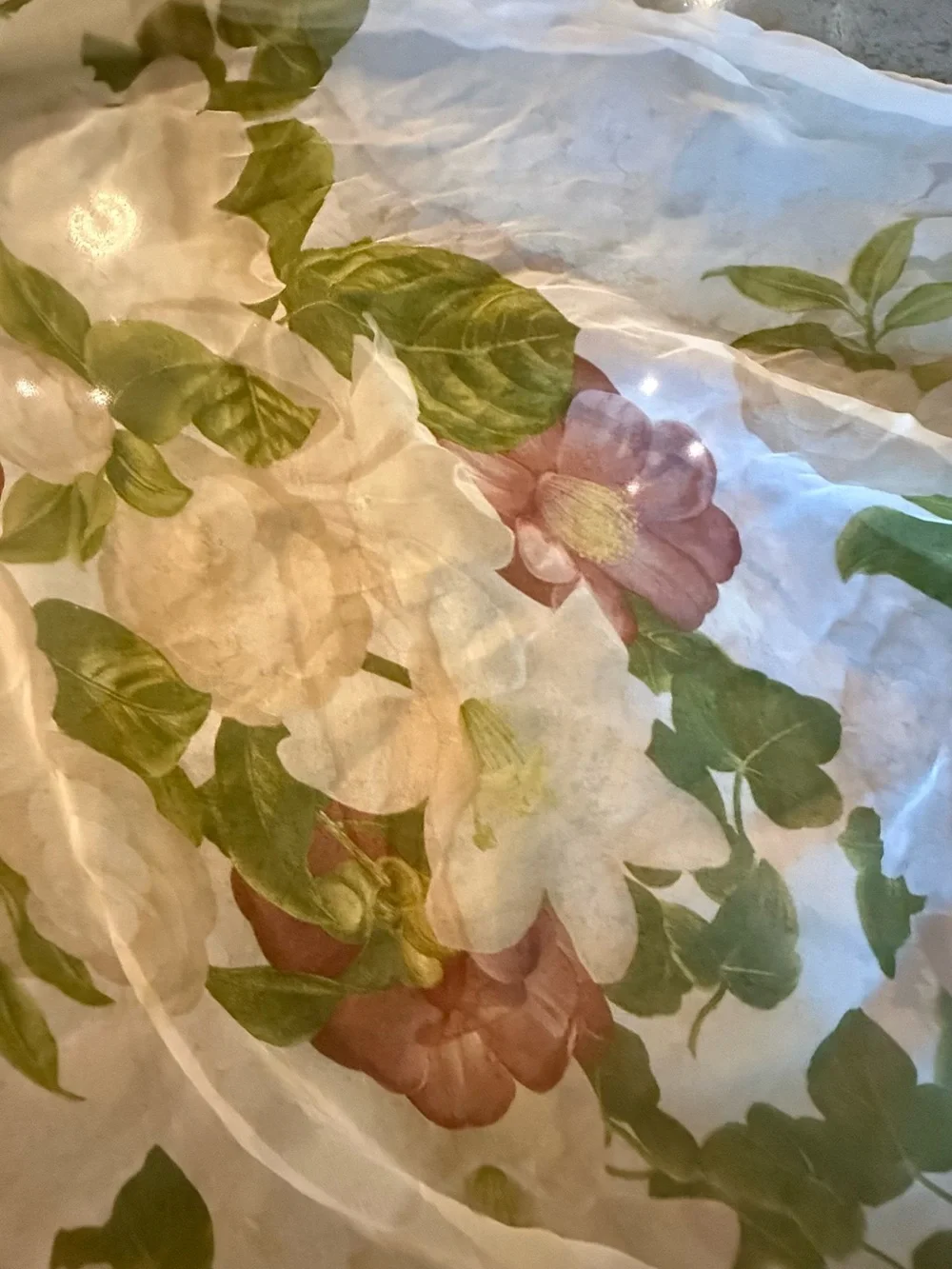 CHANEL White Silk Scarf with Green Floral Print
